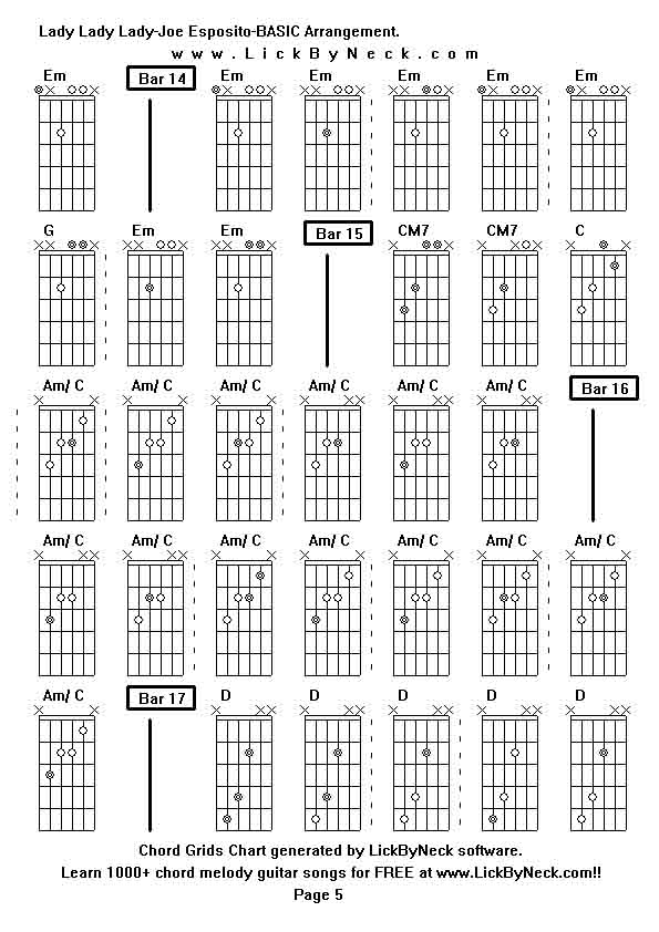 Chord Grids Chart of chord melody fingerstyle guitar song-Lady Lady Lady-Joe Esposito-BASIC Arrangement,generated by LickByNeck software.